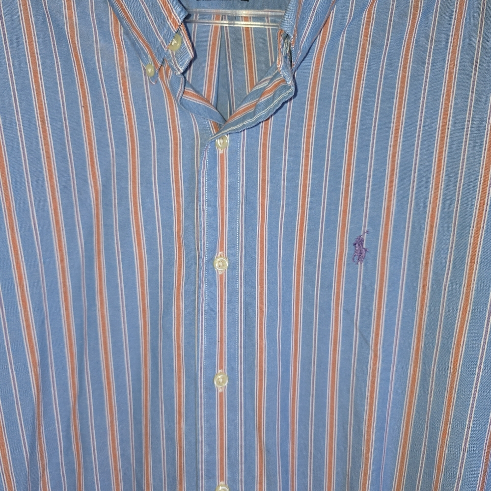 Ralph Lauren‎ Blue Stripe Button Down Men's Shirt Cotton L